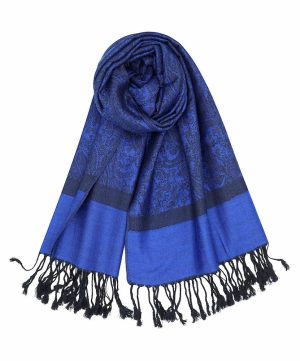 deep blue jacquard paisley pashmina scarf