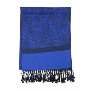 deep blue jacquard paisley pashmina scarf