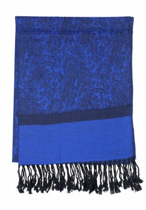 deep blue jacquard paisley pashmina scarf