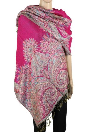 large fuchsia big paisley pashmina shawl wrap scarf with fringes