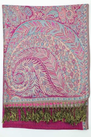 large fuchsia big paisley pashmina shawl wrap scarf with fringes