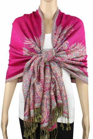 large fuchsia big paisley pashmina shawl wrap scarf with fringes
