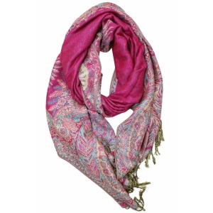 large fuchsia big paisley pashmina shawl wrap scarf with fringes
