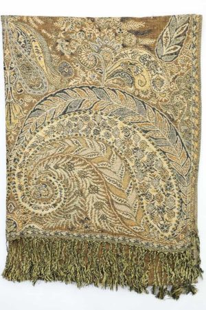 large golden brown big paisley pashmina shawl wrap scarf with fringes