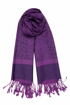 grape purple jacquard paisley pashmina scarf