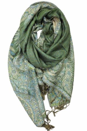 large green big paisley pashmina shawl wrap scarf with fringes