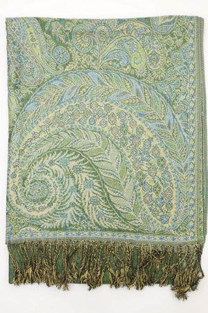 large green big paisley pashmina shawl wrap scarf with fringes