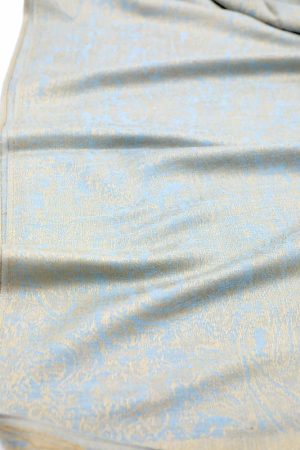 light blue tan jacquard paisley pashmina scarf