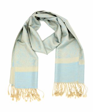 light blue tan jacquard paisley pashmina scarf