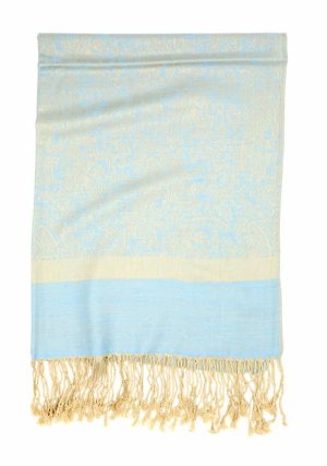 light blue tan jacquard paisley pashmina scarf
