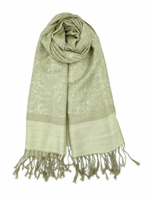 light olive Jacquard pashmina scarf