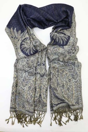 large navy big paisley pashmina shawl wrap scarf with fringes