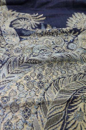 large navy big paisley pashmina shawl wrap scarf with fringes