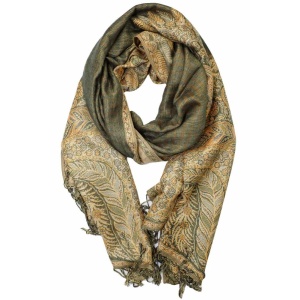 large olive green big paisley pashmina shawl wrap scarf with fringes