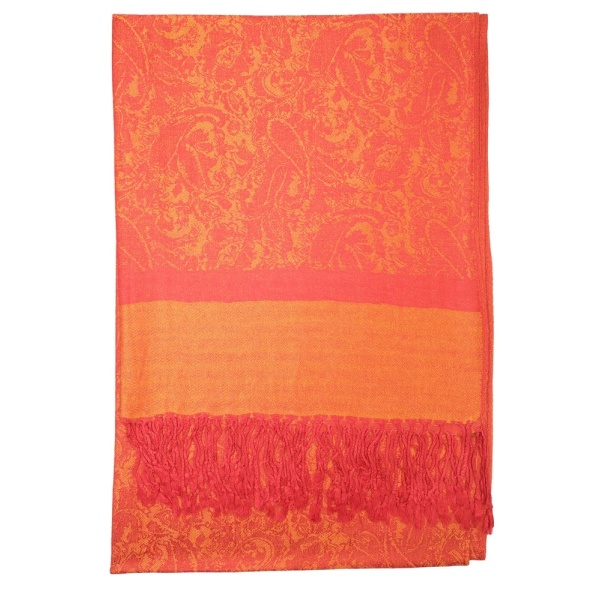 large orange jacquard paisley pashmina shawl wrap scarf with fringes