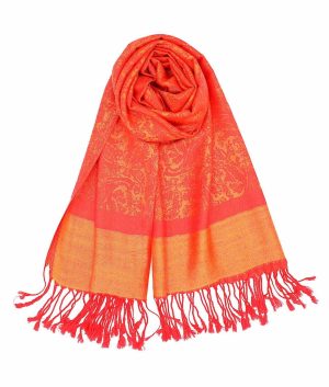 orange jacquard paisley pashmina scarf
