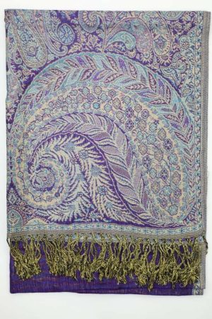 large purple big paisley pashmina shawl wrap scarf with fringes