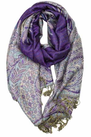 large purple big paisley pashmina shawl wrap scarf with fringes