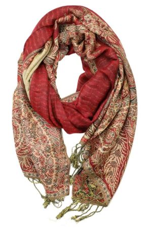 large red big paisley pashmina shawl wrap scarf with fringes