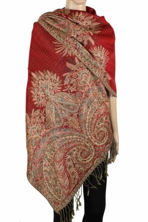 large red big paisley pashmina shawl wrap scarf with fringes