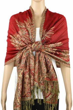 large red big paisley pashmina shawl wrap scarf with fringes