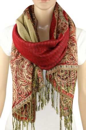 large red big paisley pashmina shawl wrap scarf with fringes