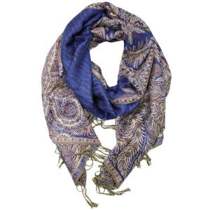 large royal blue big paisley pashmina shawl wrap scarf with fringes