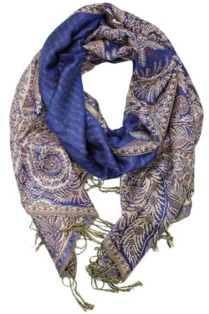 large royal blue big paisley pashmina shawl wrap scarf with fringes
