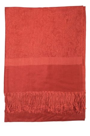 large rust jacquard paisley pashmina shawl wrap scarf with fringes