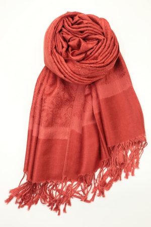 large rust jacquard paisley pashmina shawl wrap scarf with fringes
