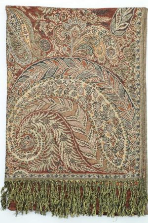 large saddle brown big paisley pashmina shawl wrap scarf with fringes