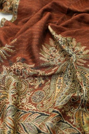 large saddle brown big paisley pashmina shawl wrap scarf with fringes