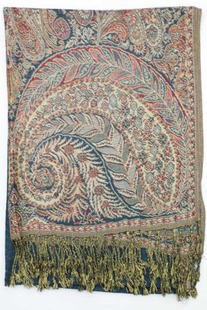 large teal big paisley pashmina shawl wrap scarf with fringes