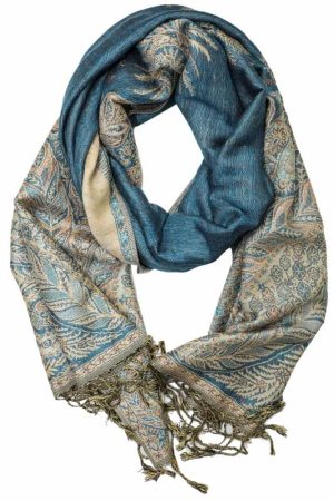 large turquoise big paisley pashmina shawl wrap scarf with fringes