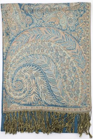 large turquoise big paisley pashmina shawl wrap scarf with fringes