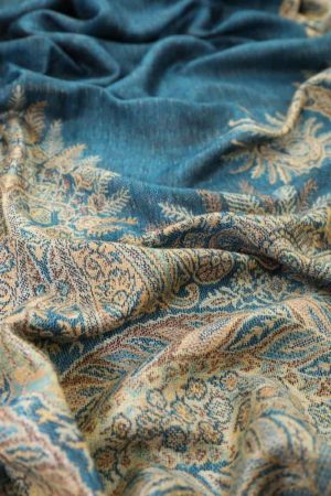 large turquoise big paisley pashmina shawl wrap scarf with fringes