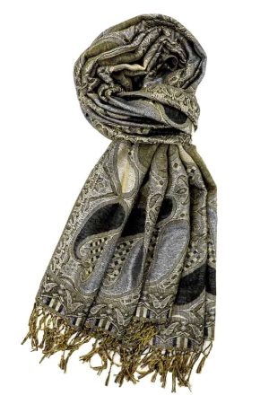 black metallic pashmina shawl wrap scarf with fringes