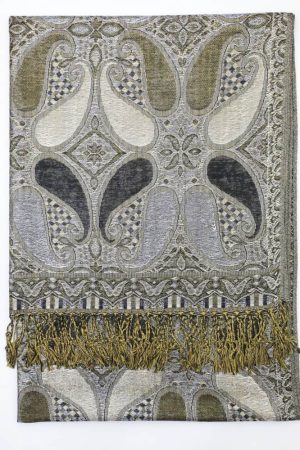 black metallic pashmina shawl wrap scarf with fringes