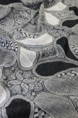 fabric detail of black white multi color paisley pashmina
