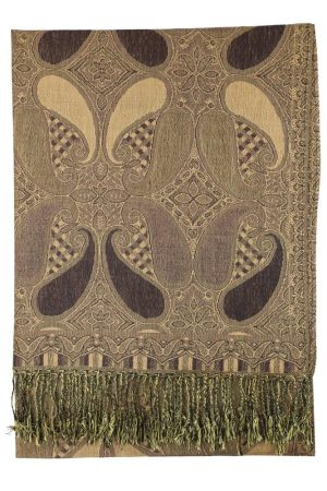brown bronze multi color paisley pashmina with fringes