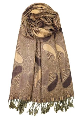 brown bronze multi color paisley pashmina with fringes