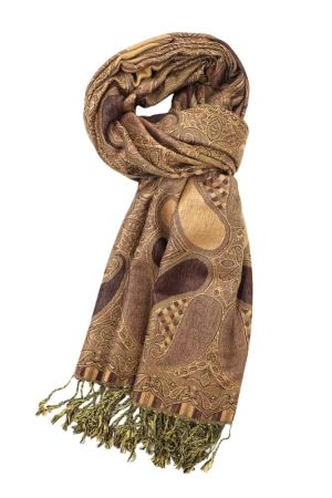 brown bronze multi color paisley pashmina with fringes