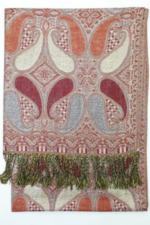 burgundy metallic pashmina shawl wrap scarf with fringes