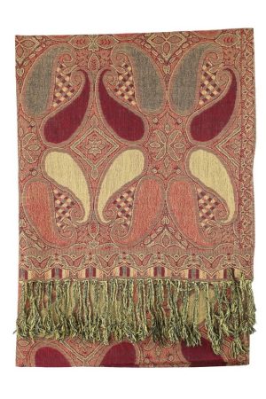 Burgundy multi color paisley pashmina with fringes