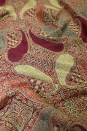fabric detail of burgundy multi color paisley pashmina