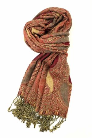 Burgundy multi color paisley pashmina with fringes