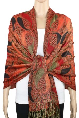 burgundy orange multi color pashmina on mannequin