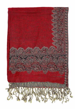 burgundy pashmina border shawl