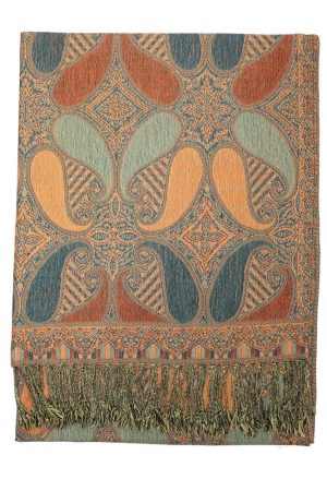dark teal orange multi color paisley pashmina with fringes