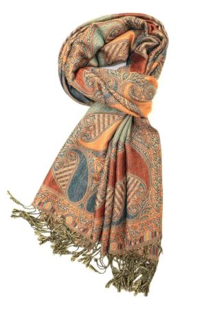 dark teal orange multi color paisley pashmina with fringes